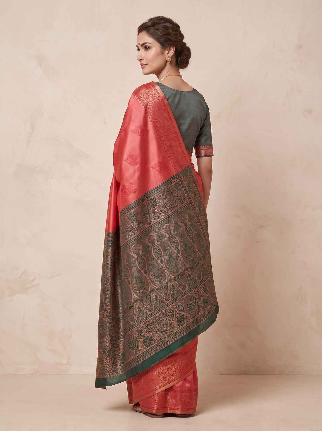 Saantha Signature|Orange Silk Blend Weave Saree