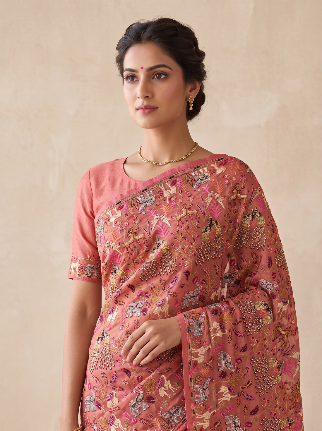 Saantha Signature|Light Pink Organza Embroidery Saree