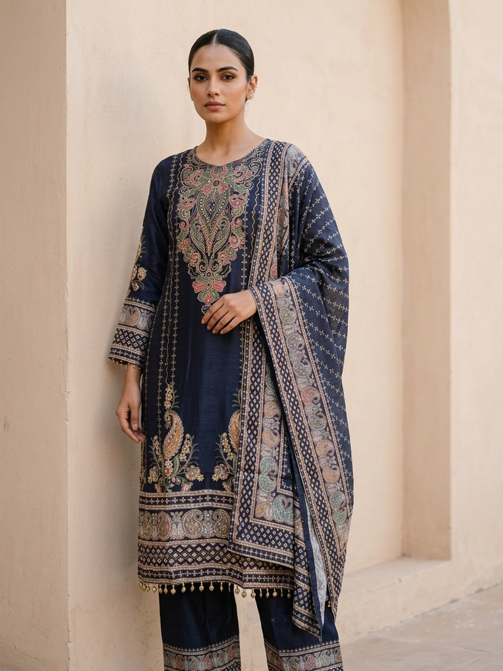 Black silk kurta set