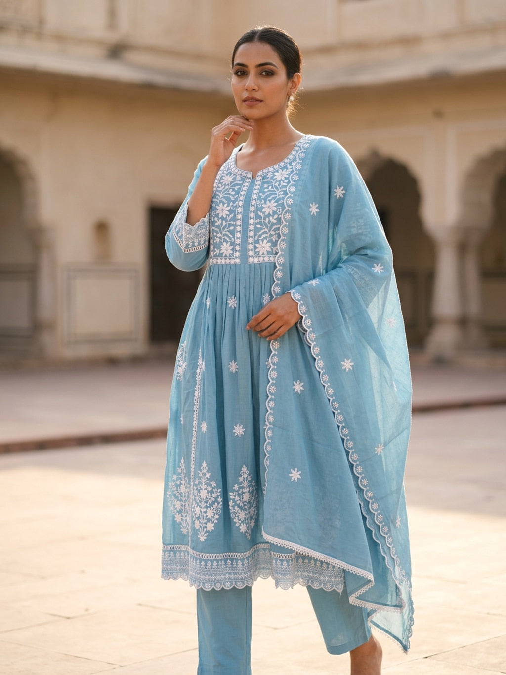 Blue chikankari kurta set