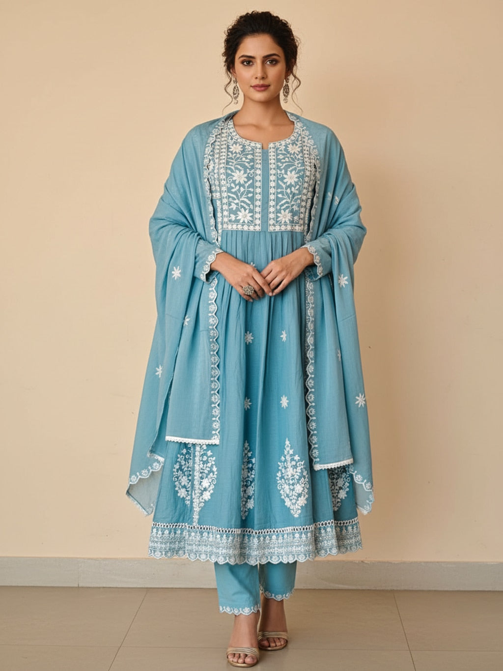 Blue chikankari kurta set