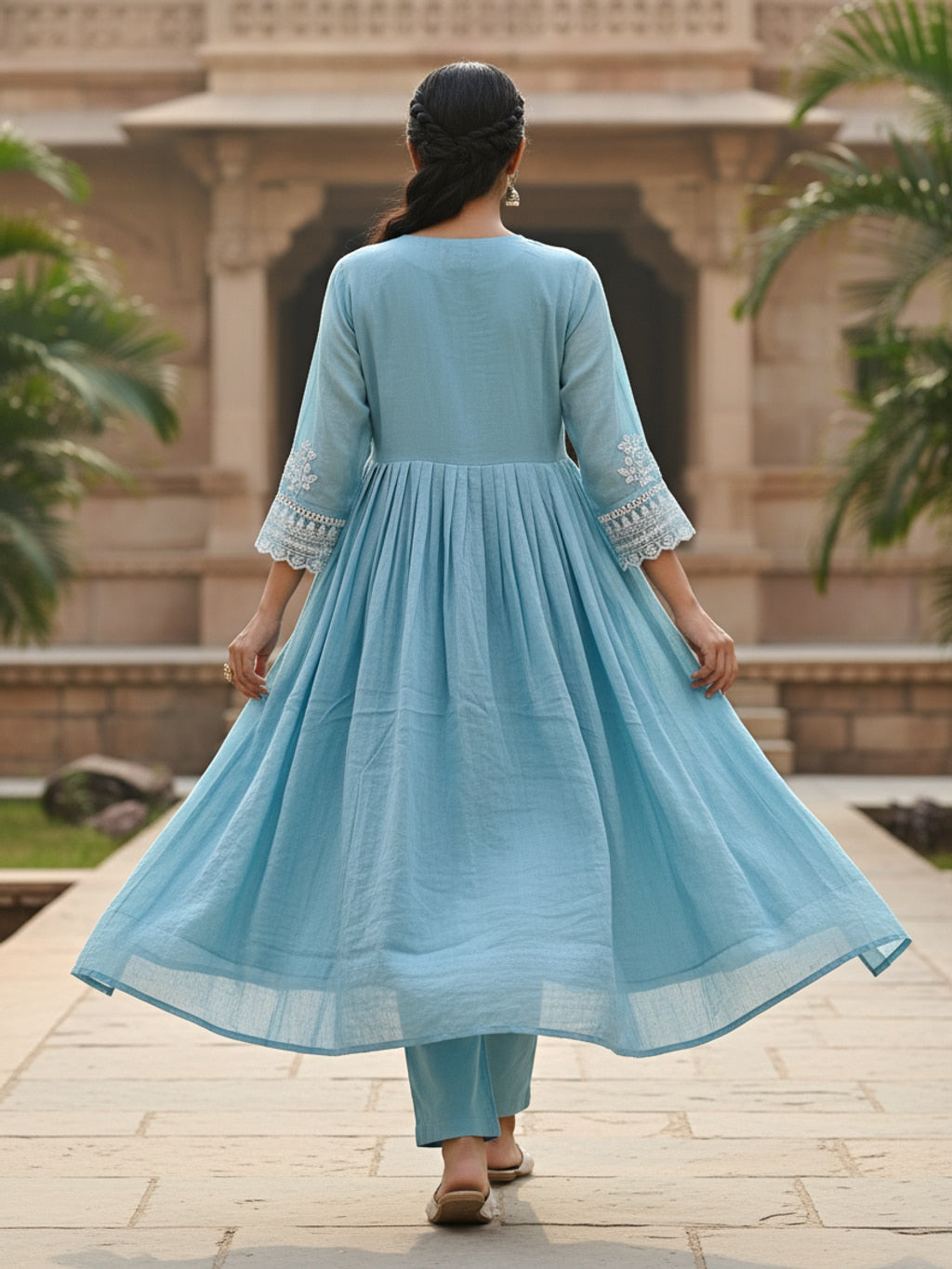 Blue chikankari kurta set