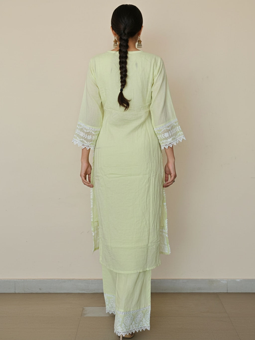 Lime green chikankari kurta set